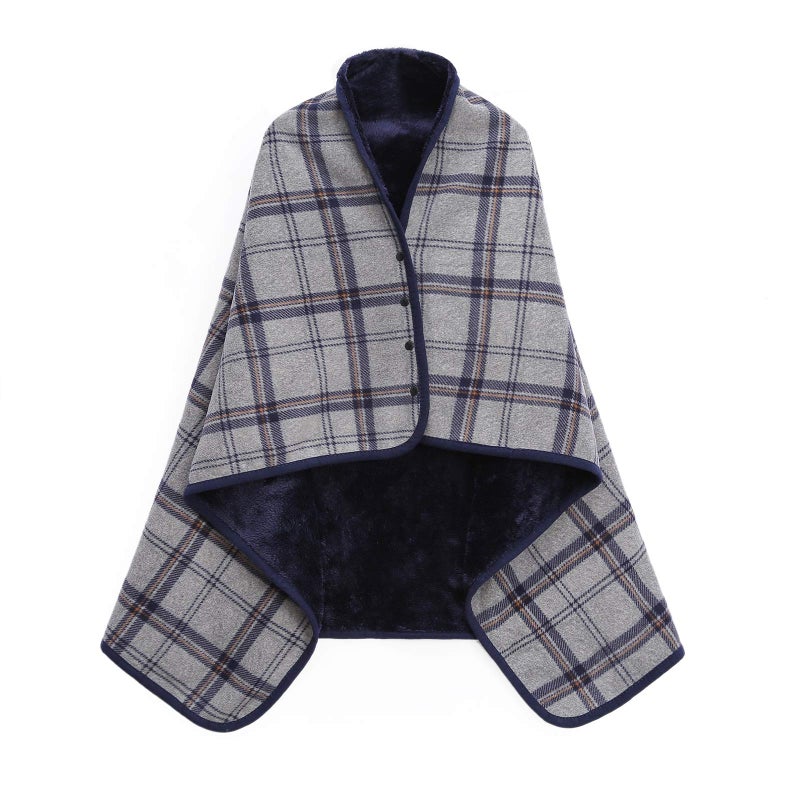 XING YE CHUAN Fleece Wearable Blanket, Comfy Poncho Throw with Buttons, Plush Sleeveless Blankets, for Women Cape Wrap Cover for Lightweight Microfiber Plaid Design (Grey) - Image 1